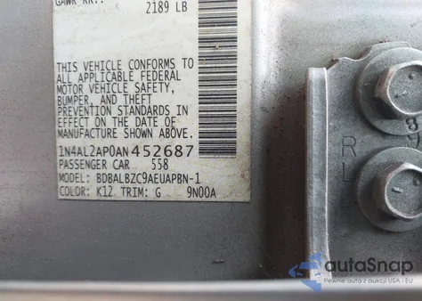 2010 Nissan Altima 2.5 S z USA, uszkodzony, nr VIN 1N4AL2AP0AN452687
